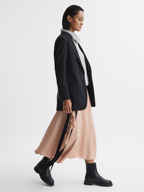 Contrast Bow Midi Skirt in Nude