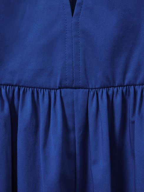Cotton Blend High-Low Midi Dress in Cobalt Blue