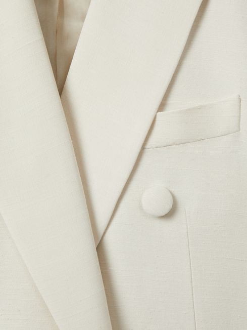 Atelier Italian Double Breasted Textured Suit: Blazer with Silk in White