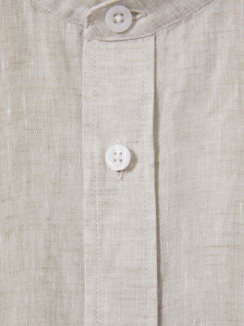 Linen Grandad Collar Shirt in Stone