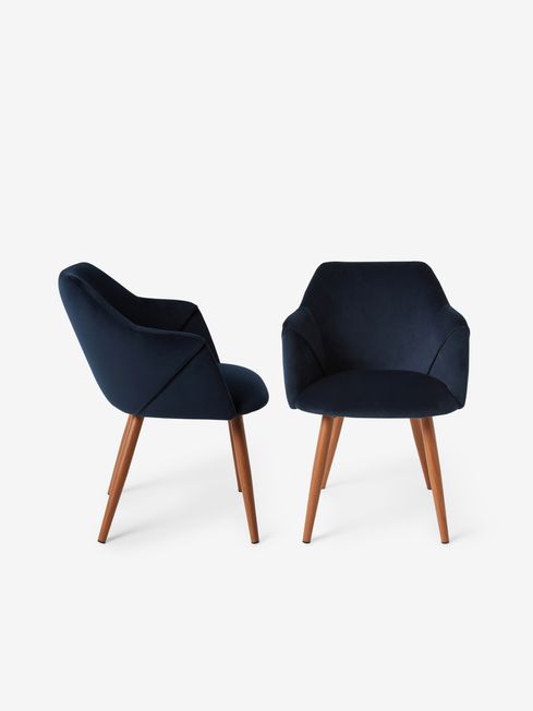 .COM Set of 2 Dark Blue and Walnut Legs Lule Arm Dining Chairs