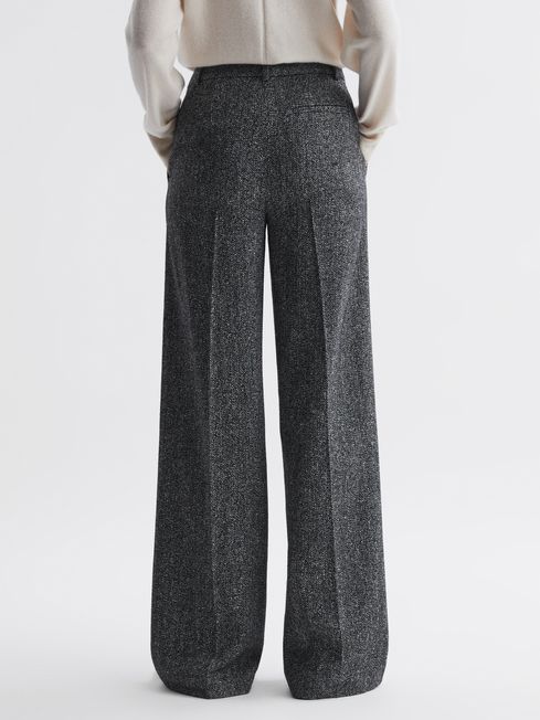 Wide Leg Textured Suit Trousers in Grey