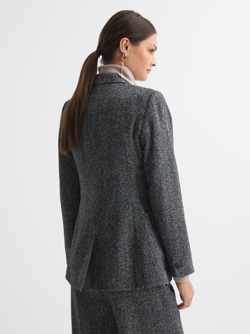 Relaxed Fit Textured Double Breasted Suit Blazer in Grey