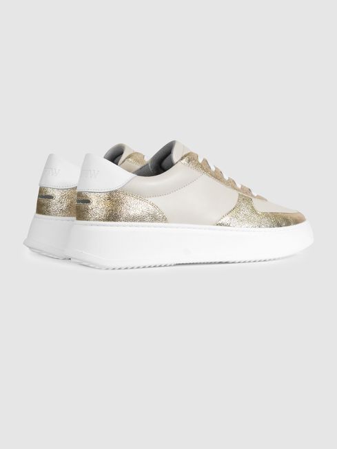 Unseen Footwear Leather Marais Trainers in White/Gold