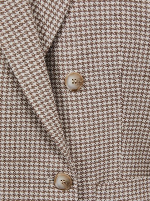 Wool Blend Double Breasted Dogtooth Blazer in Beige Check
