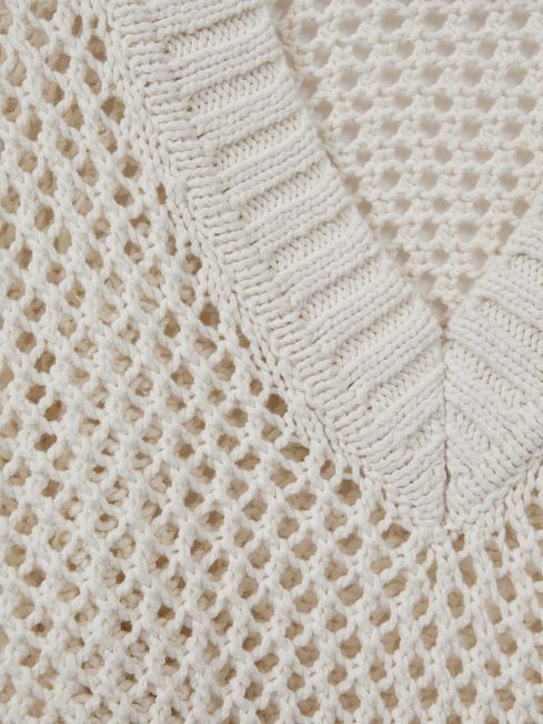 Linen Cotton Open Stitch Jumper in Ivory