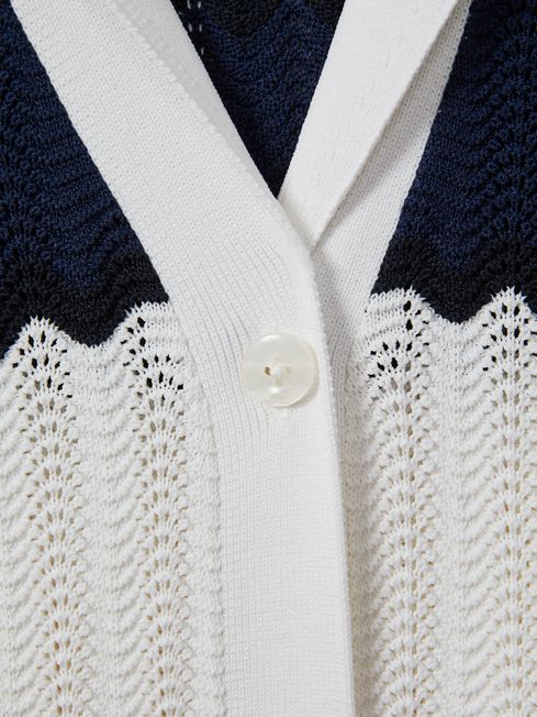 Knitted Colourblock Cuban Collar Shirt in Navy/White