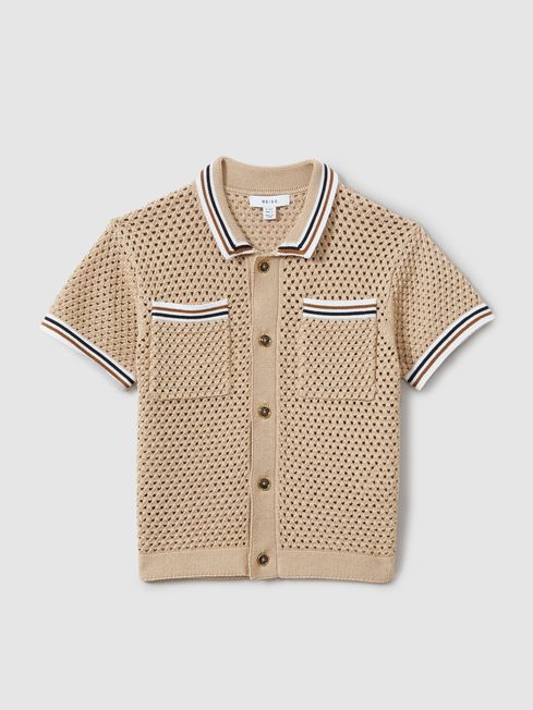 Reiss Soft Taupe Coulson Teen Crochet Contrast Trim Shirt