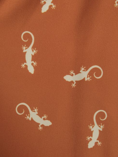 Teen Reptile Print Drawstring Swim Shorts in Orange/White
