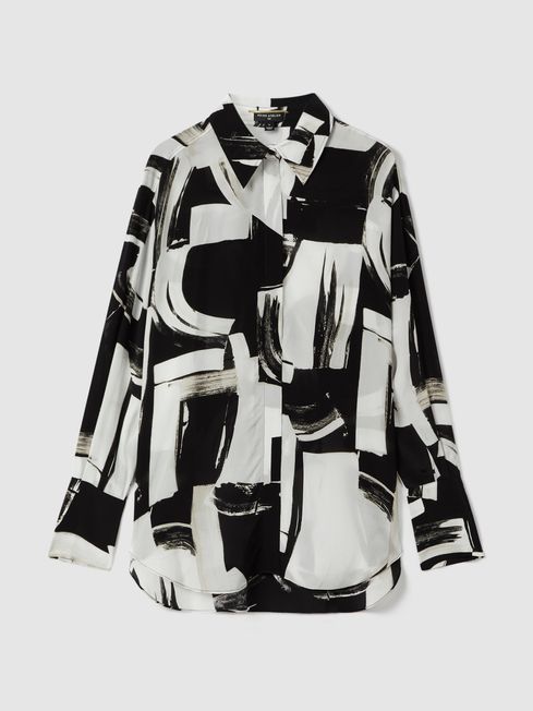 Frances White Black Italian Printed High Low Shirt REISS