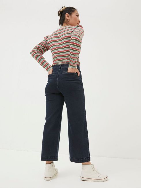 Dark Blue Wide Leg Crop Jeans