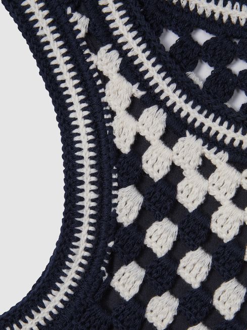 Crochet Cotton Crew Neck Vest in Ivory