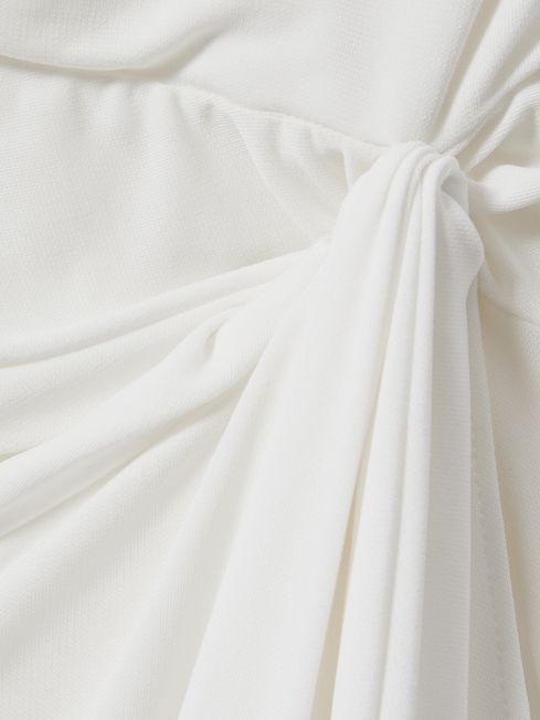 Halston One-Shoulder Ruffle Mini Dress in White