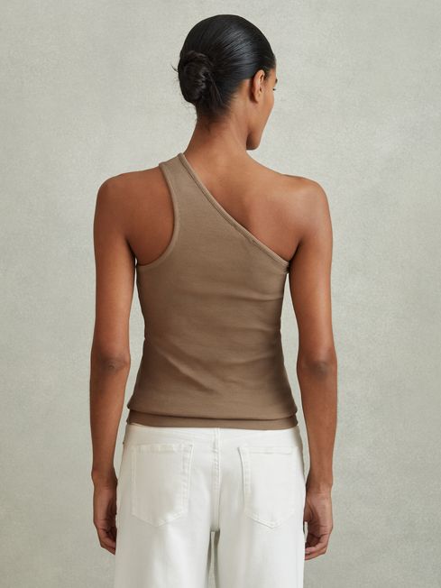 Cotton Blend One-Shoulder Top in Taupe