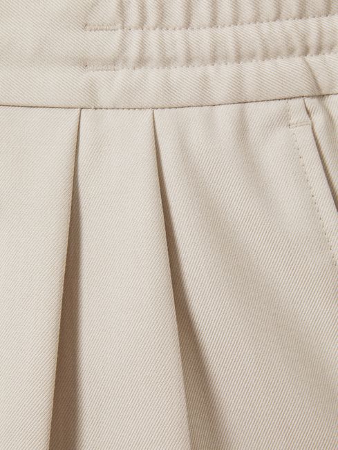 Relaxed Twill Drawstring Trousers in Stone