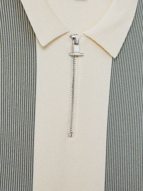 Senior Half-Zip Striped Polo Shirt in Sage