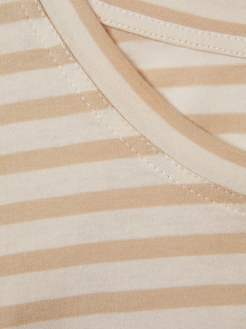 Cotton Striped Capped Sleeve T-Shirt in Neutral/White