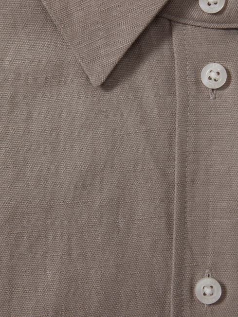 Relaxed Fit Lyocell Linen Button Through Shirt in Mink
