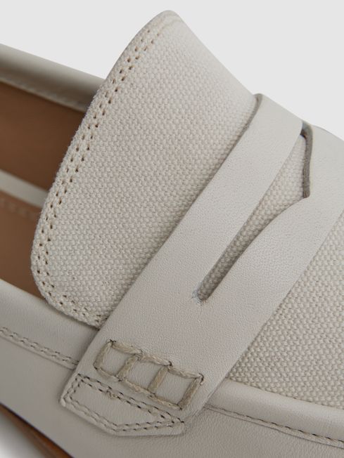 Leather-Cotton Loafers in Off White