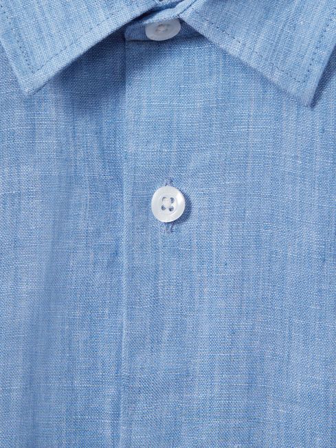 Teen Short Sleeve Linen Shirt in Soft Blue