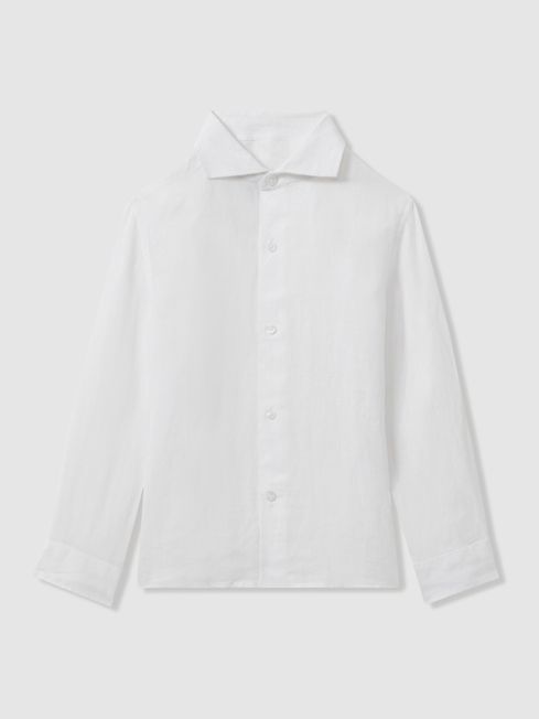 Reiss White Ruban Linen Cutaway Collar Shirt