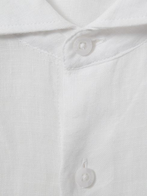 Teen Linen Cutaway Collar Shirt in White