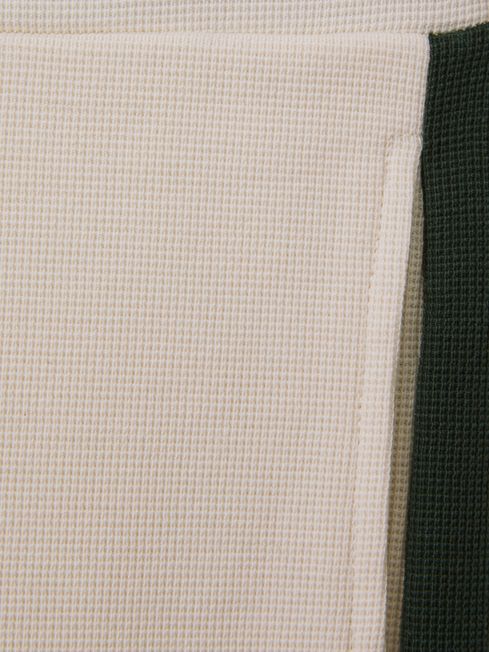 Senior Textured Cotton Drawstring Shorts in Ecru/Green