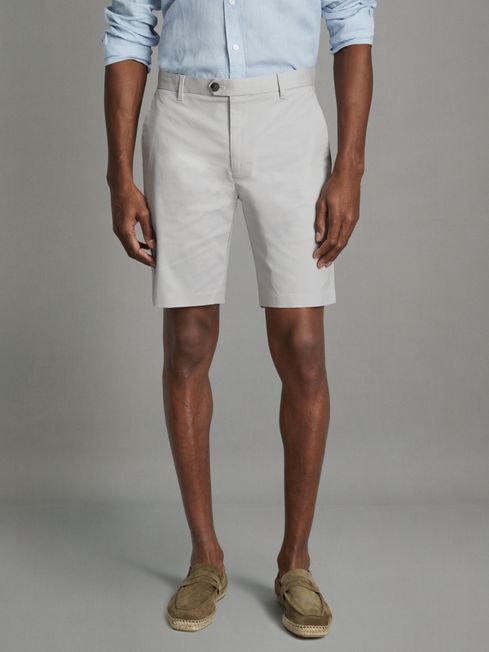 Reiss Ice Grey Wicket Modern Fit Cotton Blend Chino Shorts