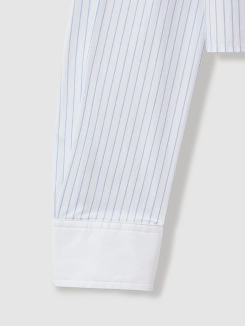 Good American Cotton Poplin Cropped Shirt in Blue Stripe