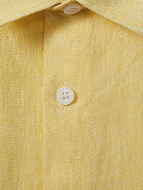 Junior Short Sleeve Linen Shirt in Melon