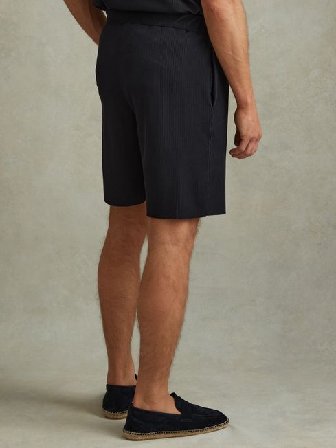 Ribbed Elasticated Waist Shorts in Navy