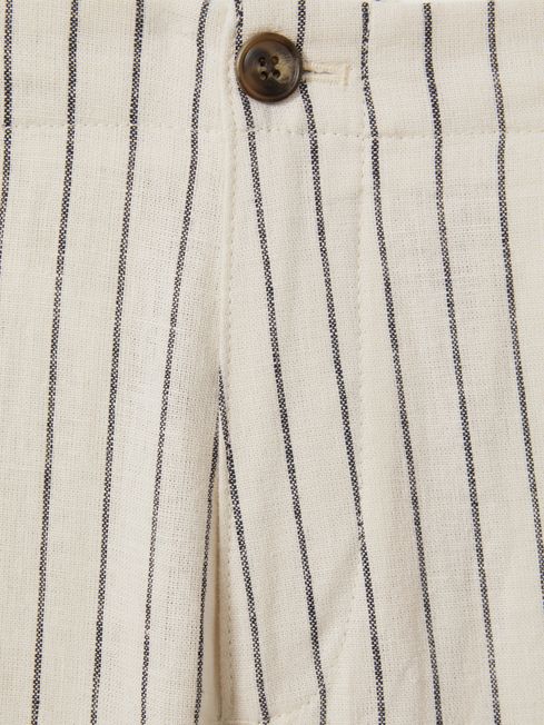 Cotton Blend Internal Drawstring Shorts in Ecru Stripe