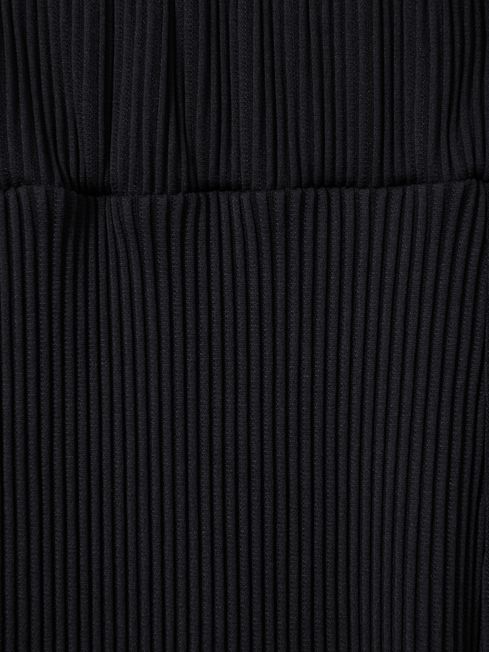 Ribbed Elasticated Waist Trousers in Navy