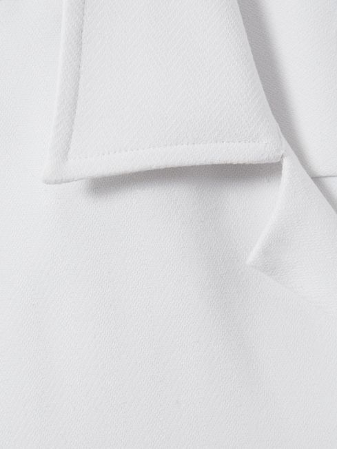 Herringbone Cuban Collar Shirt in White