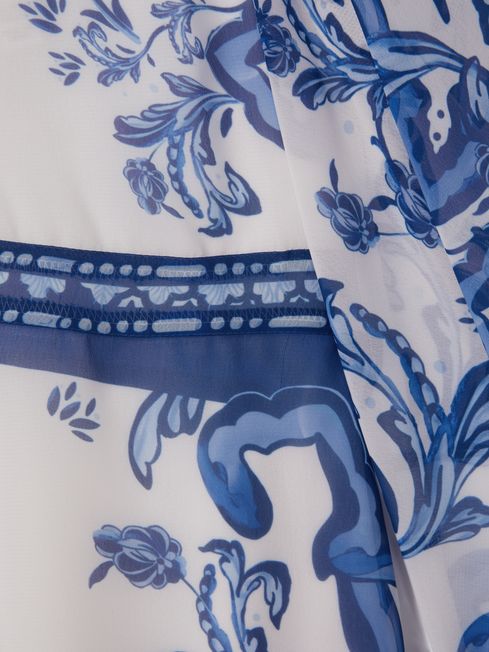 Junior Tile Print Flare Sleeve Dress in Blue Print
