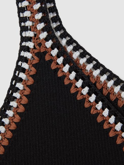 Knitted Crochet Trim Vest in Black/Camel