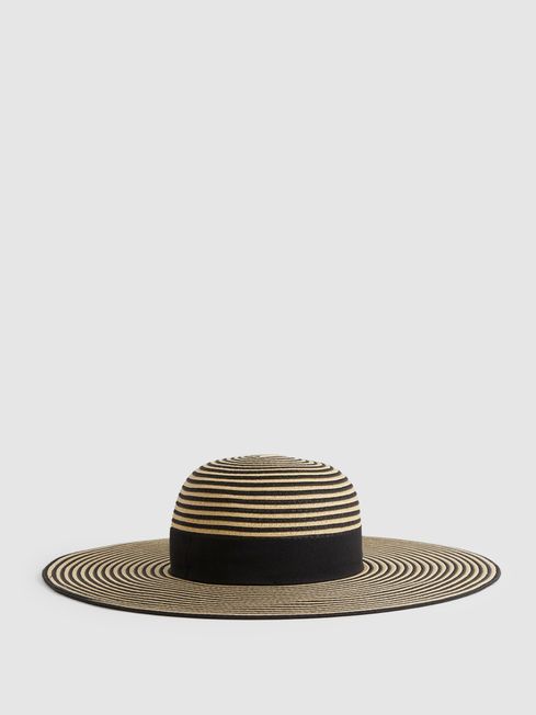 Reiss Black/Neutral Emilia Paper Straw Wide Brim Hat