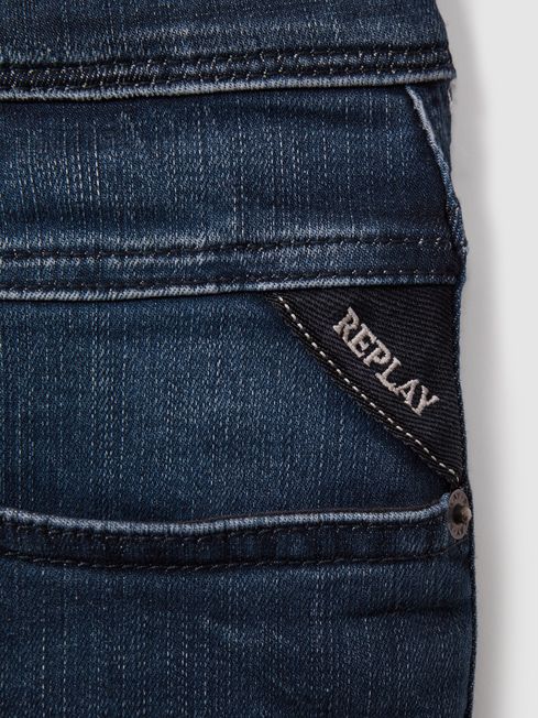 Replay Slim Fit Washed Jeans in Dark Blue