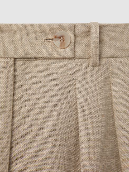 Linen Wide Leg Suit Trousers in Natural