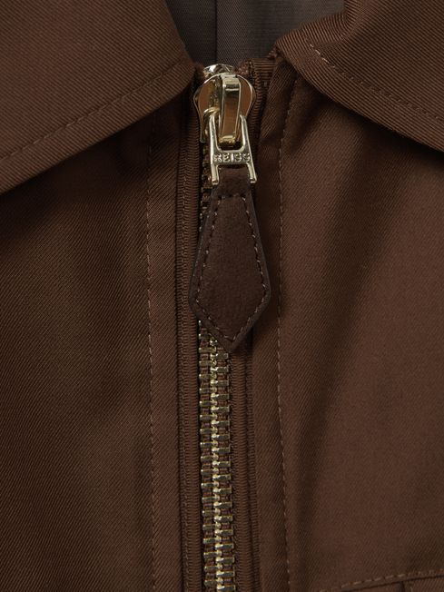 Nylon Zip-Front Jacket in Tobacco Brown