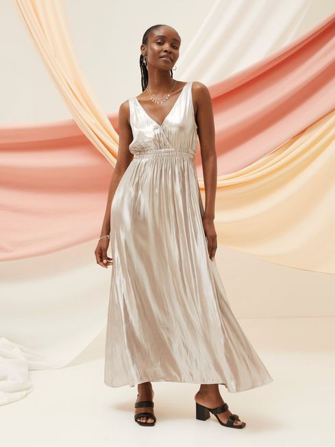 Silver silk maxi dress top