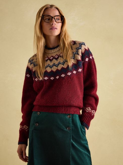 Lowry Red Navy Fairisle Pattern Jumper Joules