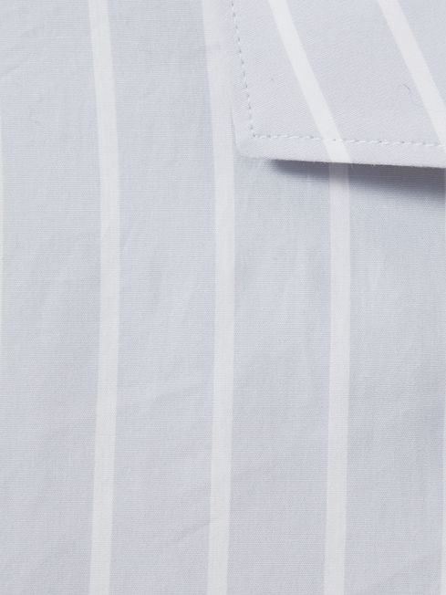 Cotton Striped Cutaway Collar Shirt in Blue/White