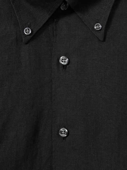 Oscar Jacobson Linen Button Down Collar Shirt in Black