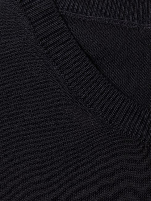 Oscar Jacobson Knitted Cotton Crew Neck T-Shirt in Navy