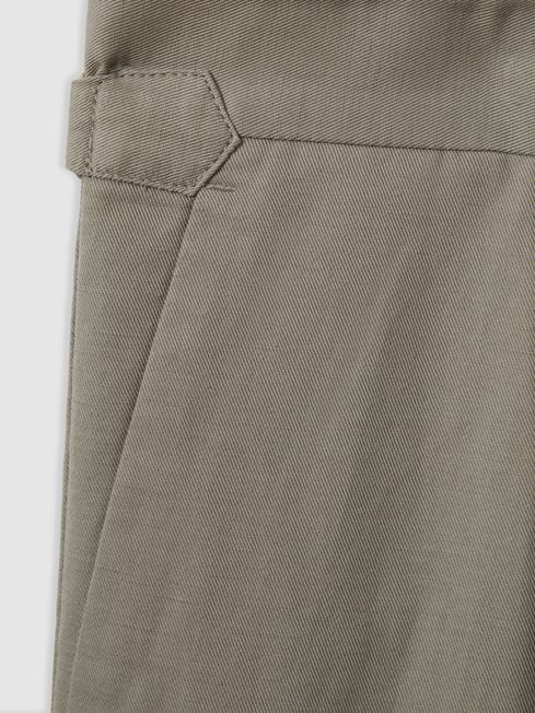 Relaxed Cropped Trousers with Turned-Up Hems in Light Khaki