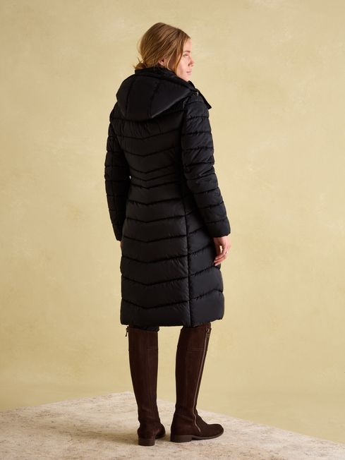 Pembury Black Showerproof Longline Padded Coat With Hood Joules