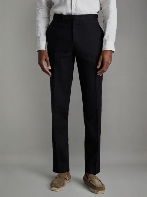Reiss Black Kin Slim Fit Linen Adjuster Trousers