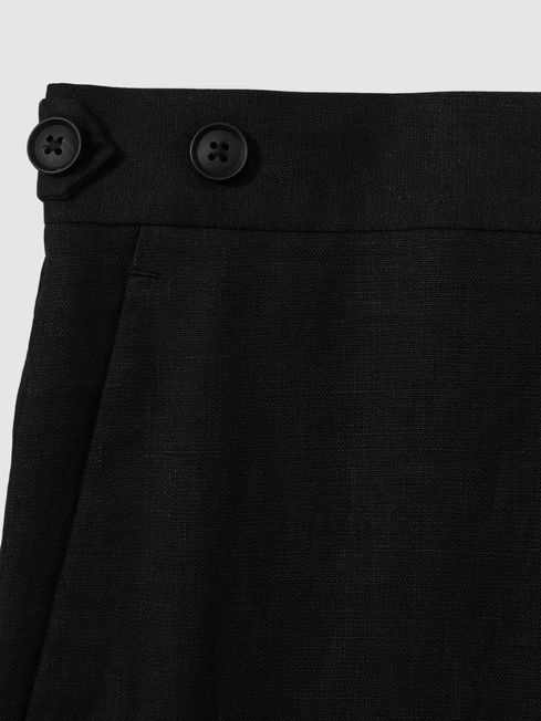 Slim Fit Linen Adjuster Trousers in Black