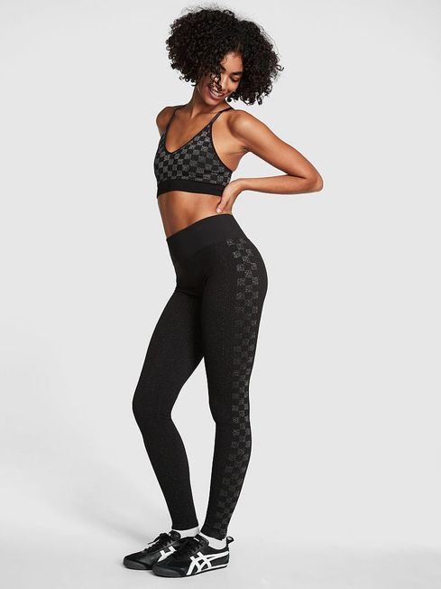 Pure Black Checkered Seamless Workout Legging Shine